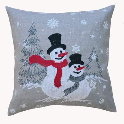 Raebel Kissenhülle 40 cm x 40 cm Stickerei Schneemann grau/rot/weiß von Raebel