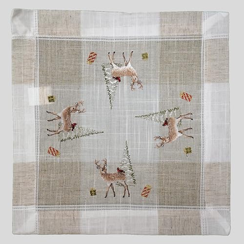 Raebel OHG Tischdecke Mitteldecke Tischläufer Deckchen Kissenhülle Herbst Winter Weihnachten 15% Leinen beige Bestickt mit Rehe und Bäumen (35 x 35 cm Deckchen) von Raebel