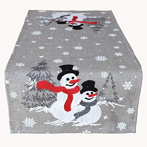 Raebel OHG Tischdecke Stickerei Schneemänner Mitteldecke Weihnachten Deko Weihnachtstischdecke (85 x 85 cm) von Raebel