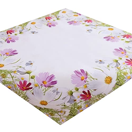 Raebel Tischdecke Mitteldecke 110 x 110 cm geblümt Bunte Blumen auf weissem Untergrund Pflegeleichte Qualität von Raebel OHG