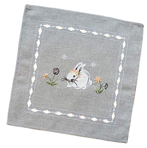 Ostern Hellgrau Tischdecke Tischläufer Deckchen Osterdeko Hasen Rosa 100% Polyester (30 x 30 cm Deckchen quadratisch) von Raebel OHG