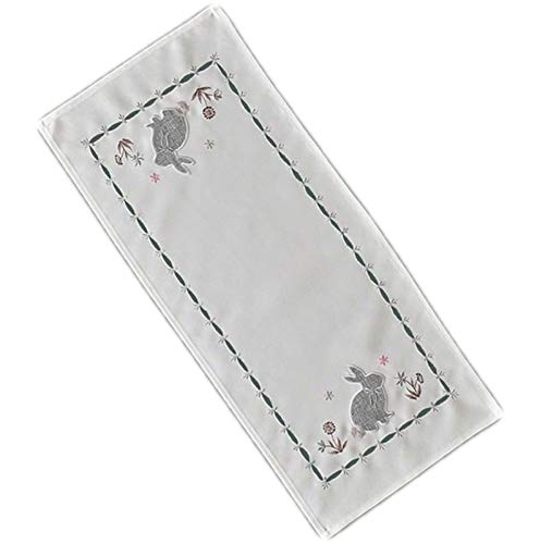 Raebel OHG Ostern Tischdecke Osterdecke Deckchen Osterdeko Weiß Stickerei Hasen Grau Silber 100% Polyester (30 x 70 cm Tischläufer rechteckig) von Raebel OHG