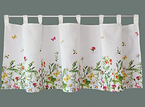Raebel OHG Scheibengardine Bistrogardine Küchengardine Gardine Panneaux Bunte Schmetterlinge und Blumen auf weissem Untergrund (60 x 120 cm) von Raebel OHG