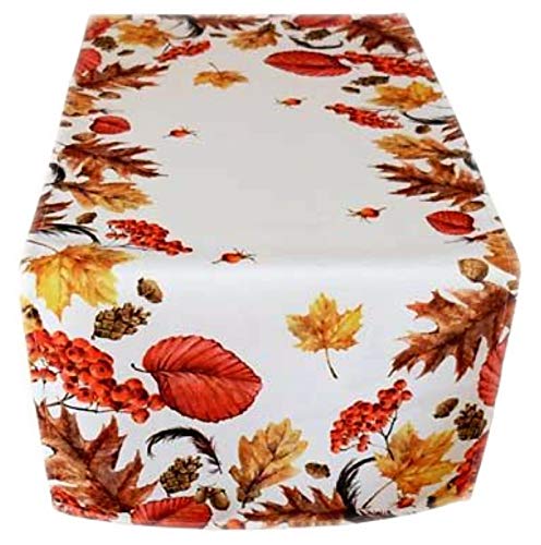 Raebel Tischläufer Herbst Pflegeleicht, Polyester, Weiß, Gelb, Braun, Terrakotta und Dunkelrot -Töne, 40 x 90 cm von Raebel