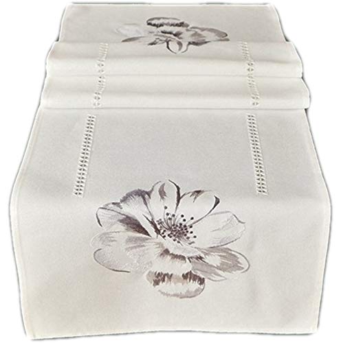 Raebel Tablecloth Table Runner Table Cloth Runner Hollow Hem White Grey Blossom 3D Embroidery 100% Polyester (40 x 140 cm Table Runner) von Raebel