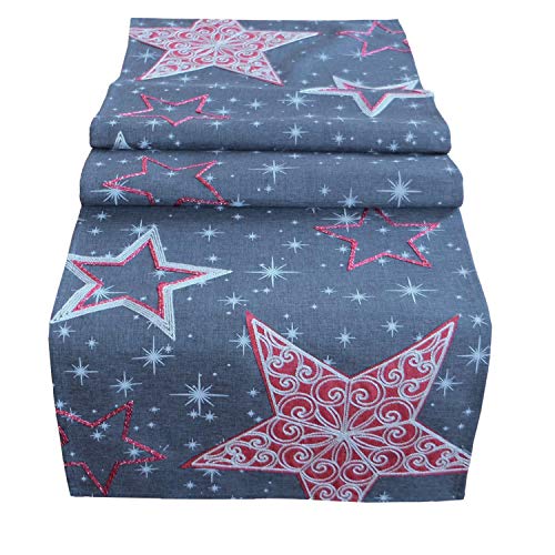 Raebel OHG Tischdecke dunkelgrau Stickerei Sternenmotiv Weihnachten Weihnachtsdeko Weihnachtstischdecke Mitteldecke Tischdeko Tischdecke (40 x 85 cm) von Raebel OHG
