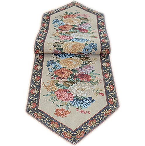 Raebel Tischläufer Gobelin Rosen Hellbraun Bunt Landhaus Gobelindecke Gobelintischdecke Läufer Decke (33 x 110 cm) von Raebel