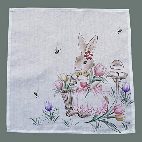 Raebel Tischläufer Tischband Läufer Ostern Osterhasen Osterdecke Leinenoptik 40/140 cm Weiß/Bunt von Raebel