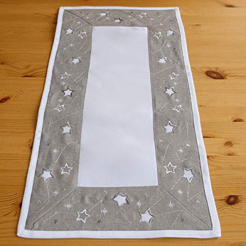 Raebel - Tischläufer - weiß-hellgrau/silber Stickerei "Sterne" - (35x70 cm) von Raebel