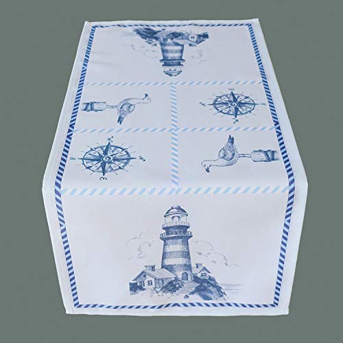 Raebel Tischwäsche mit maritimen Druckdesign, Verschiedene Größen, blau/weiß, Größe:Tischläufer 40 x 140 cm von Raebel