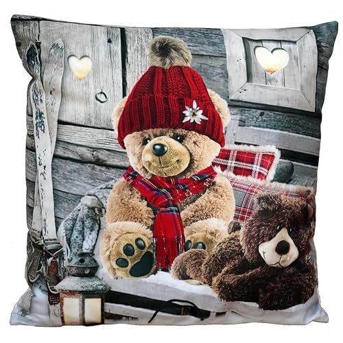 Raebel Weiche Kissenhülle 40x40 cm Weihnachten Teddys im Winter Weihnachtskissen Kissenbezug 100% Polyester von Raebel