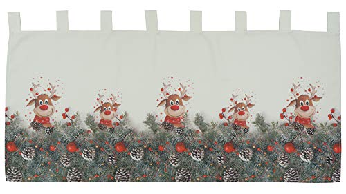 Raebel Scheibengardine Weihnachtsgardine Panneau Weihnachten Bistrogardine Gardine Elch rote Nase 100% Polyester Blickdicht (60 x 120 cm) von Raebel