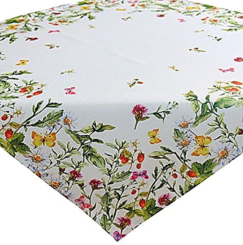 Tischdecke 85x85 cm Sommer Pflegeleicht Weiß Sommer Wiese Erdbeeren Bunt Gartendecke von Raebel