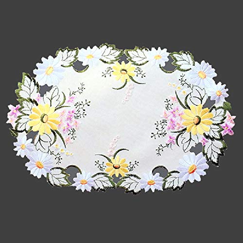 Tischdecke Tischläufer Deckchen Tischset Kissenhülle Bestickt mit bunten Blumen auf cremefarbenem Untergrund (30 x 45 cm oval) von Raebel