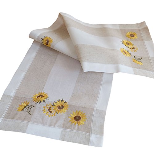 Tischläufer - 40 x 140 cm ecru x beige-bunt Stickerei ''Sonnenblumen'' von Raebel