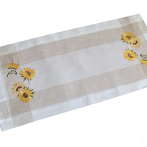 Tischläufer - 40 x 90 cm ecru beige-bunt Stickerei ''Sonnenblumen'' von Raebel OHG