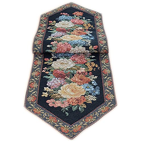 Tischläufer Gobelin Rosen Läufer Landhaus Gobelindecke Läufer Tischdecke Tischdeko Schwarz Bunt (33 x 110 cm) von Raebel