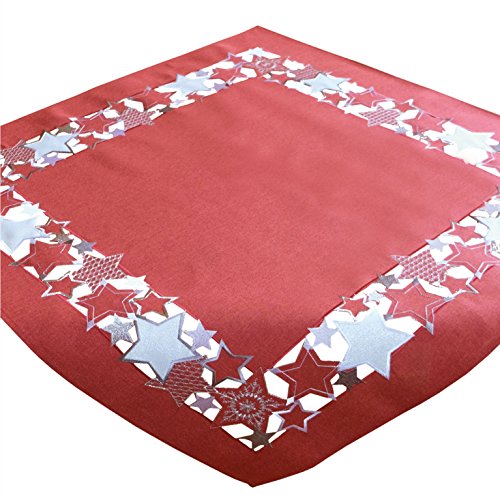 Tischläufer rot 40 x 140 cm silber Stickerei Sterne Weihnachtsdecke Weihnachtsdeko Mitteldecke Tischdekoration Weihnachten Weihnachtstischdecke von Raebel