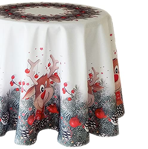 Raebel OHG Tischserie 'ELCH MIT ROTER Nase' hochwertiges Druck-Motiv - Eyecatcher im Winter und zu Weihnachten (170 cm rund) von Raebel OHG