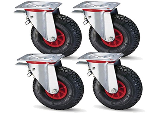 Räder Wendt 1 Satz Luftrollen ø 260 mm (122856780708) Transportrollen 4x Lenkrolle mit Feststeller von Räder Wendt
