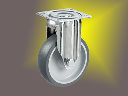 Edelstahl Bockrolle ø 100mm Plattenbefestigung, rostfrei, Gummirad, Gleitlagerung, Edelstahl, VA, VA2, Inox von Räder Wendt