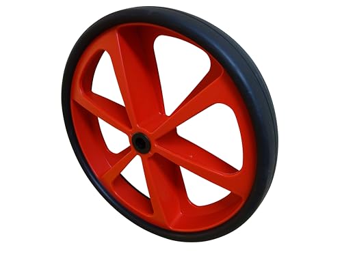 Pannensicheres Rad 400 mm Thermoplastischer Gummi Schubkarre Ersatzrad Slipwagen, Rollenlagerbohrung 20mm (W7/2/400/1/PPR/TPRS/L/55-Shore), rote Felge, schwarzer Gummi, Tragkraft 300Kg. von Räder Wendt