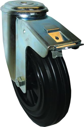 Rückenloch Gummi Lenkrolle mit Feststeller und Rad ø 100mm ###schwarze PAK*-freie Bereifung###, +Reduzierhülse, Transportrolle von Räder Wendt