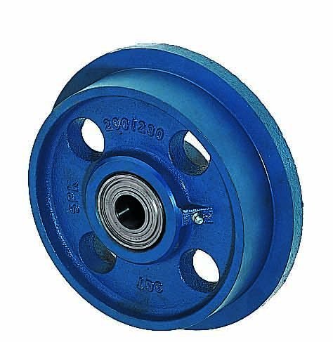 Spurkranzräder aus Grauguss, Rollen ø 150mm SPK/150 beidseitig kugelgelagert, blau lackiert, Flange wheels von Räder Wendt