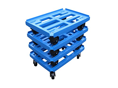 Transportroller 4er Pack für Boxen 600x400mm, blauer PP Gitter Rahmen 4x Kunststoff-Lenkrolle, PP Kunststoffrad schwarz ø 100mm von Räder Wendt