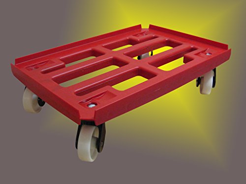 Transportroller für Boxen 600x400 mm PP Rahmen 4x Kunststoff-Lenkrolle ø 100mm, Kunststoffräder natur. (rot) von Räder Wendt