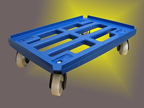 Transportroller für Boxen 600x400 mm PP Rahmen 4x Kunststoff-Lenkrolle ø 100mm, Kunststoffräder natur. (blau) von Räder Wendt