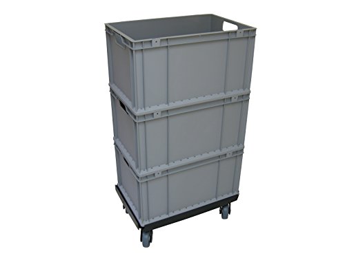 Transportroller und Boxen 600x400 mm im Set, schwarzem PP Rahmen 4x Kunststoff-Lenkrolle TPE Gummirad ø 100mm von Räder Wendt