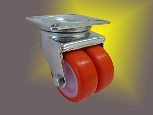 orangefarbende Schwerlast PU Rolle ø 36mm, niedrige Bauhöhe von 54mm, hohe Tragkraft von130Kg, spurfrei, Plattenbefestigung von Räder Wendt