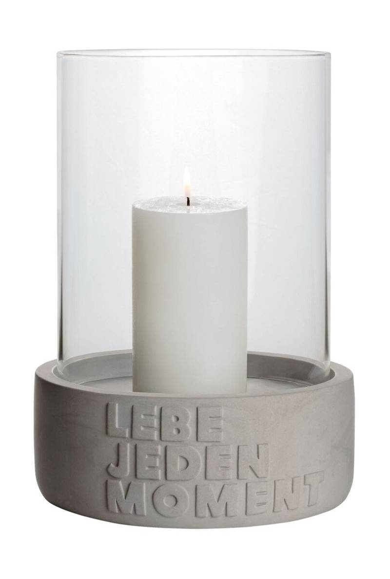 Betonwindlicht grau "Lebe jeden Moment"  Ø 21cm H 30cm von Räder