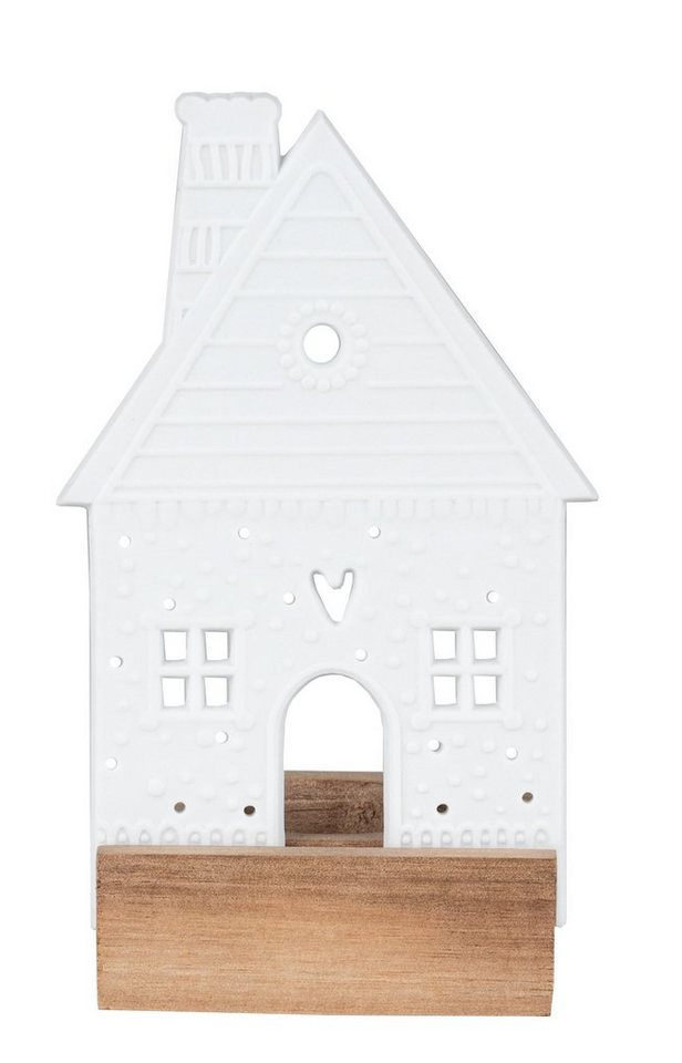 Räder Kerzenständer Lichtobjekt Lebkuchenhaus 14cm Porzellan Akazienholz von Räder