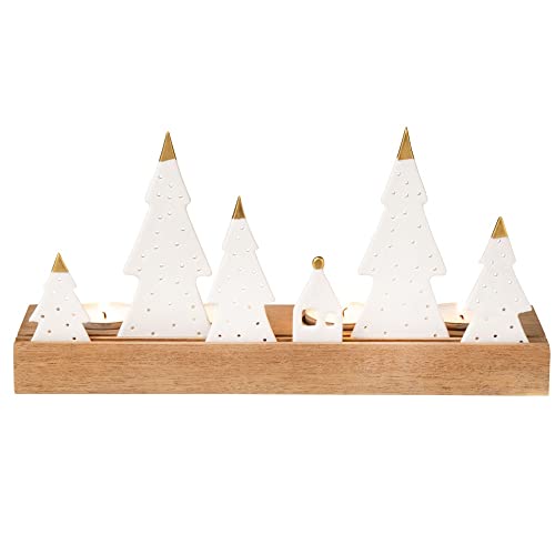 Räder Living Xmas Lichtobjekt Tannen aus Porzellan und Akazienholz in der Größe 25x7x13,5cm, 90117 von Räder