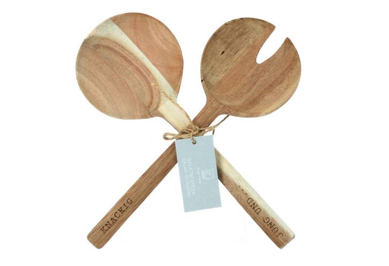 Räder Servierplatte räder Salatbesteck mit Spruch Jung und Knackig Akazienholz 27 cm, Holz, (2-tlg) von Räder