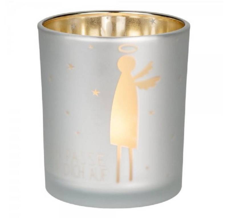 Räder Windlicht Design Teelichthalter Glanzlicht Ich passe auf dich auf Grau-Gold (10c von Räder