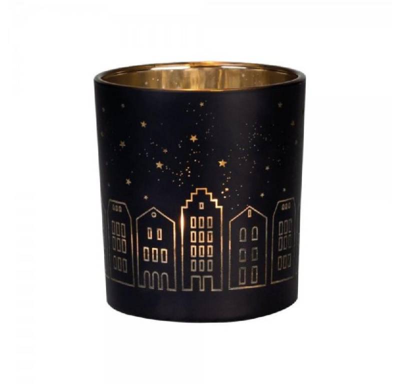 Räder Windlicht Design Teelichthalter Glanzlicht Lichthäuser Schwarz-Gold (8cm) von Räder