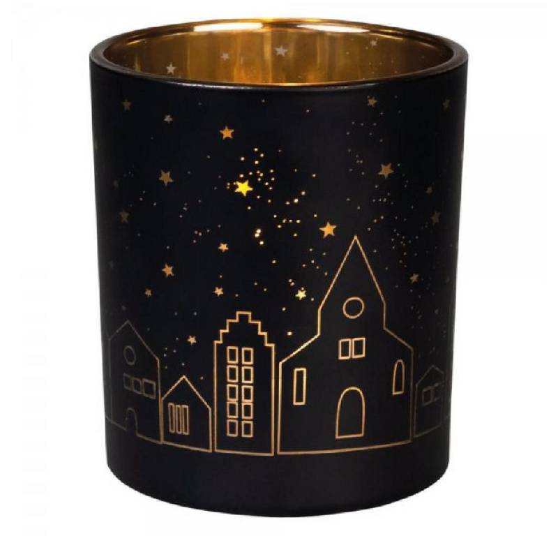 Räder Windlicht Design Teelichthalter Glanzlicht Lichtstadt Schwarz-Gold (10cm) von Räder