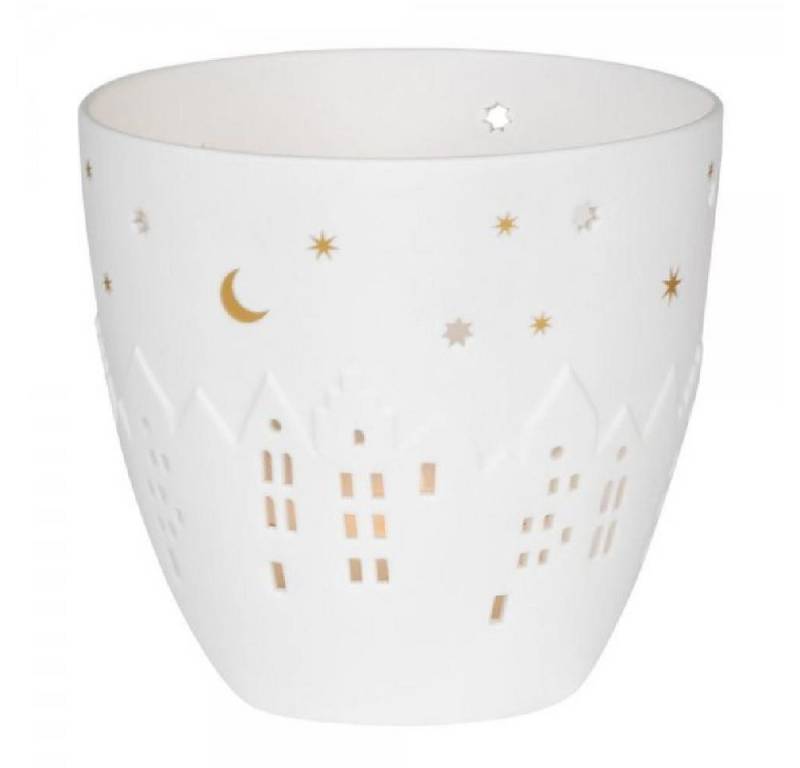 Räder Windlicht Design Teelichthalter Poesielicht Häuser Weiß-Gold (9cm) von Räder