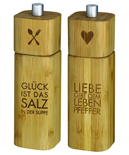 Salzmühle "Glück ist das Salz in der Suppe" + Pfeffermühle "Liebe gibt dem Leben Pfeffer" von Räder