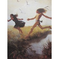 N. C. Wyeth Reproduktionsdruck, 2-Seitig, 1980Er Jahre Buch Seite, Rahmen, Literatur, Klassiker von RaesVintage