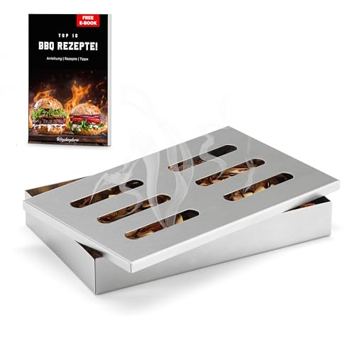 Räucherphorie® Räucherbox - Edelstahl Smoker Box + E-Book mit leckeren Rezepten - BBQ Food Smoker universal als Räucherbox Gasgrill oder Räucherbox Holzkohlegrill (RB0) von Räucherphorie