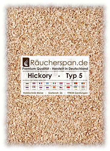 Räucherraspel Räucherchips klein für Borniak Räucherofen, Hickoryholz Typ 5 (2kg entspricht etwa 8 Liter) von Räucherspan.de