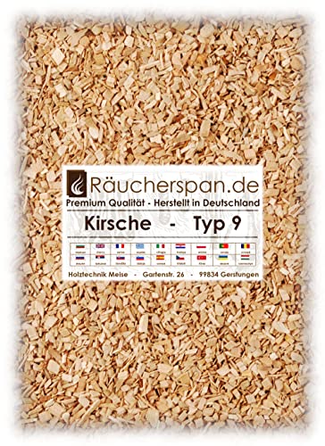 Räucherspäne Räuchermehl Kirschbaum Typ 9 Spangröße 2-4mm zum Forelle, Fleisch, Geflügel Räuchern auf dem Grill, beim Barbecue oder im Räucherofen (1.00, von Räucherspan.de