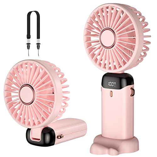 Rafada Handventilator, Tragbarer Mini Ventilator, Wiederaufladbar, Kleiner Taschenventilator Mit 5 Geschwindigkeitsstufen, Integrierter 4200mAh-Akku, Faltbarer USB-Ventilator für Büro, Outdoor von Rafada