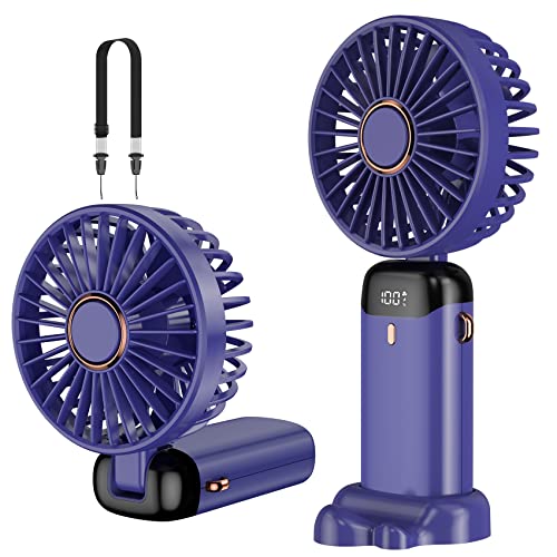 Rafada Handventilator, Tragbarer Mini Ventilator, Wiederaufladbar, Kleiner Taschenventilator Mit 5 Geschwindigkeitsstufen, Integrierter 4200mAh-Akku, Faltbarer USB-Ventilator für Büro, Outdoor von Rafada
