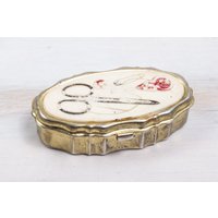 Vintage Kleine Schmuck Nadel Schere Box Ringträger Hochzeit Handgehämmertes Gemalt Memory Engagement Veranstalter Home von RaffaelloVintage
