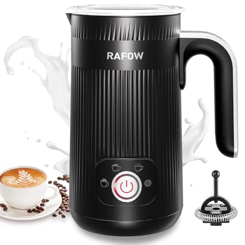 Milchaufschäumer Elektrisch 4 in 1 - Automatische Milchschäumer 350ml Großes Fassungsvermögen Milch Dampfer Geräuschloser für Heißer Kalter Milchschaum Heiße Schokolade Latte Cappuccino Schwarz von Rafow